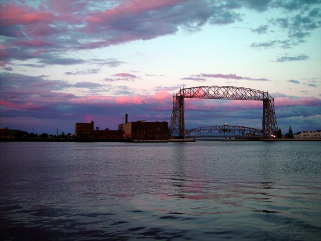 Lift Bridge at dusk in Duluth near William A. Irvin